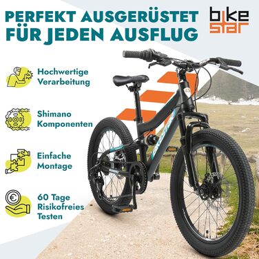 Дитячий гірський велосипед BIKESTAR 20 дюймів, 7 швидкостей Shimano, дискові гальма, для дітей від 6 років, чорний/зелений