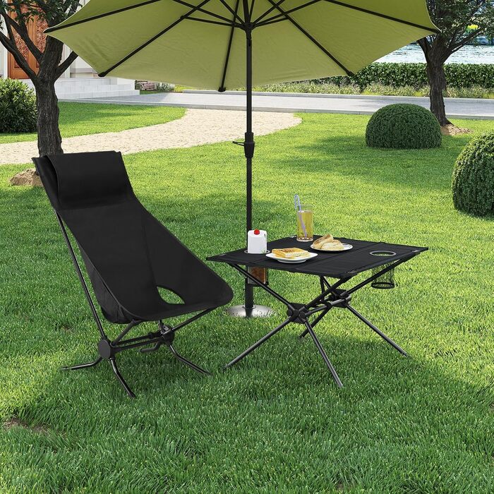 Стіл для кемпінгу WOLTU: легкий, складаний, з підстаканниками, для пікніків, подорожей та відпочинку на природі (чорний)