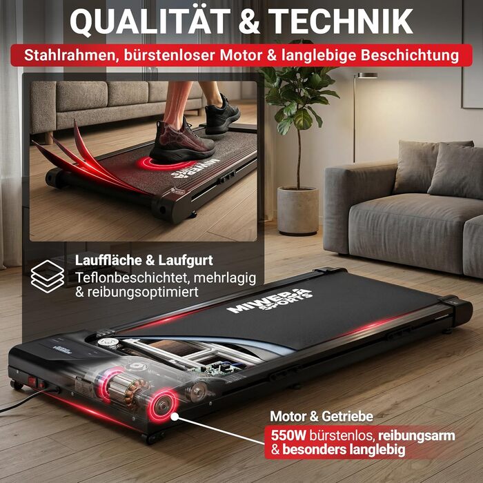 Бігова доріжка Miweba Sports Walking Pad з нахилом - для дому та офісу - 3 роки гарантії