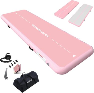 Надувна гімнастична матка Air Matte Track - 600x100x20 см (зелена та рожева) з повітряним насосом