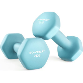 Гантелі SONGMICS 2×2 кг, набір гексагональних гантелей з неопреновим покриттям для фітнесу та силових тренувань вдома, блакитні