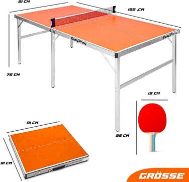 Стіл для настільного тенісу EasyPong Orange 182x91 см, преміум-якість, для дому та вулиці, з ракетками та м'ячами, легкий та міцний