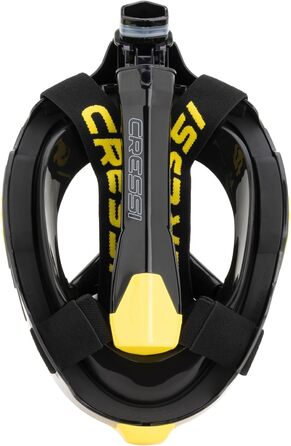 Маска для снорклінгу Cressi Bali Full Face - Повна маска з системою захисту від CO2, прозоре скло, 100% силікон, кріплення для камери, чорний/жовтий, L-XL