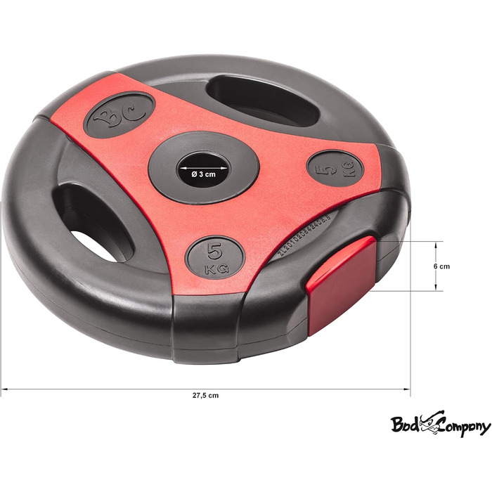 Диски для штанги Bad Company K-Grip з ручками, пластикове покриття, 30/31 мм, 2,5-10 кг (пара) або набір 7,5-30 кг