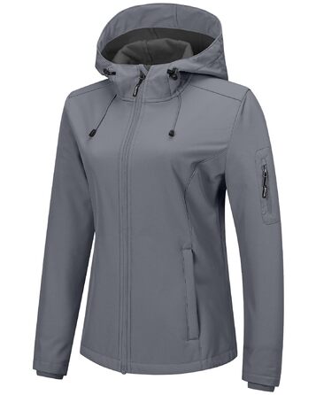Жіноча водонепроникна куртка-софтшелл Outdoor Ventures: дихаюча вітрозахисна функціональна куртка з капюшоном для перехідного сезону, 4XL, світло-сіра