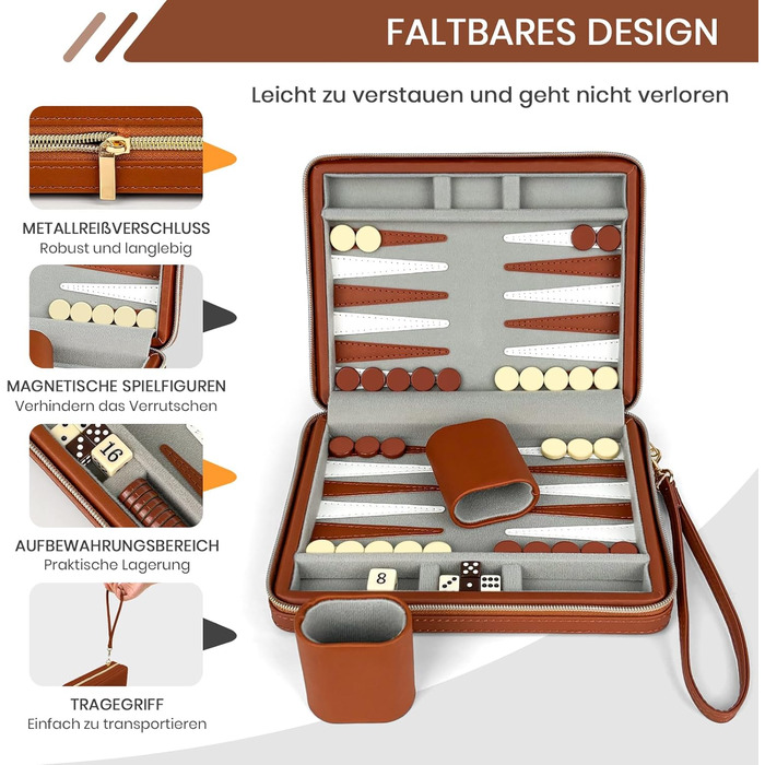 Набір для гри в нарди Lohofrnny, переносний, класичний, для дорослих та дітей (колір: коричневий)