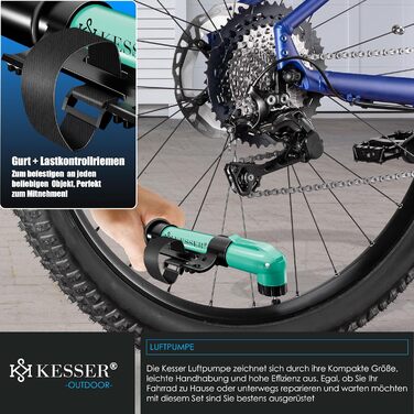 Підставка для велосипеда KESSER® для MTB, E-Bike, Citybike, шосе, з повітряним насосом | Рейс-стійка, для шини до 65мм | Чорний колір