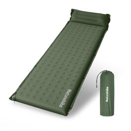 Надувний килимок для кемпінгу Naturehike з подушкою, самонадувний, 6 см, 1 особа, військовий зелений