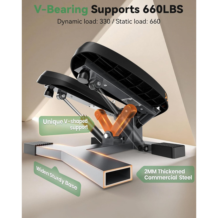 Сходи для фітнесу Sportsroyals для дому – степер з тросами для тренування ніг, рук та сідниць, фітнес для дому та офісу (02-Twist stepper)