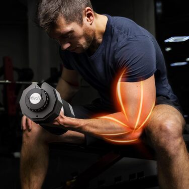 ATIVAFIT Регульована гантель 25 кг з нековзною ручкою і підставкою, компактна гантеля для жінок і чоловіків для домашнього фітнесу