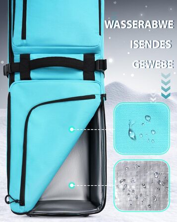 Чохол для сноуборду YOREPEK з колесами, водонепроникний, з 6 кишенями для сноуборду та лиж, розширюваний, 170 см, для подорожей літаком (Світло-блакитний)