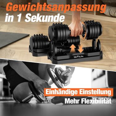 Набір регульованих гантелей DH FitLife 10 в 1 (12кг x 2), розбірні гантелі з 10 рівнями ваги від 2,5 до 12 кг