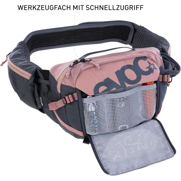 Поясна сумка EVOC HIP Pack 3л з питною системою 1,5л, вентиляцією, регульованим ременем, рожево-сіра