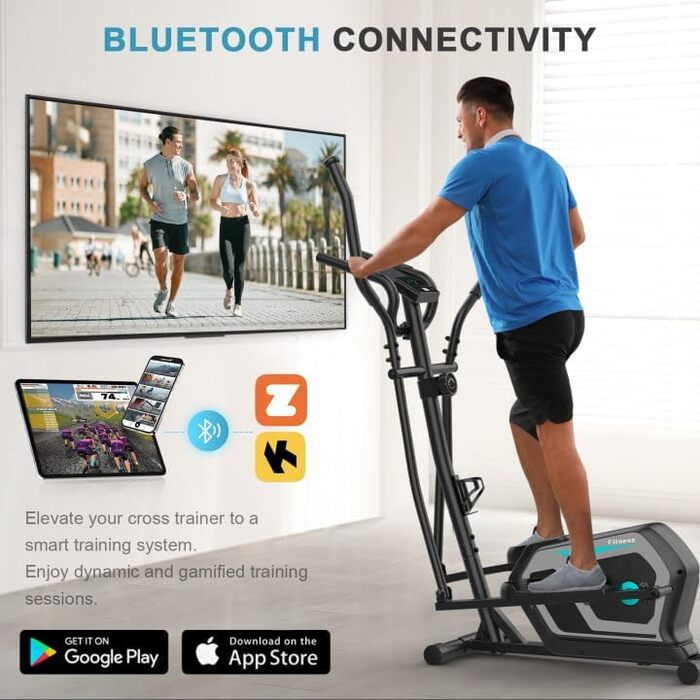 Еліптичний тренажер Crosstrainer 3-в-1 з LCD-монітором та Bluetooth, 16 рівнів опору, 6 кг маховик, до 130 кг, чорний