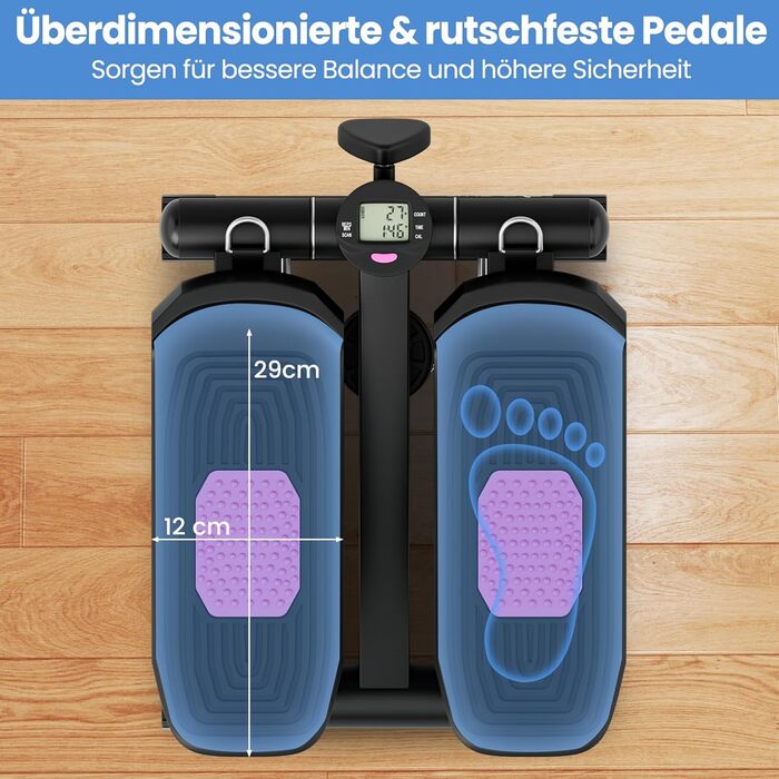 Міні степер GYMAX для дому з тросами, LCD-дисплеєм та регулюванням висоти, до 100 кг, чорний