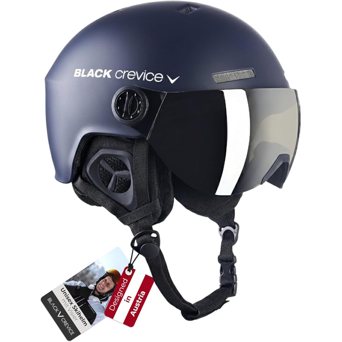 Шолом гірськолижний BLACK CREVICE Gstaad з візором (navy/white) | Полікарбонат, регулювання розміру, дихаючий | для чоловіків та жінок