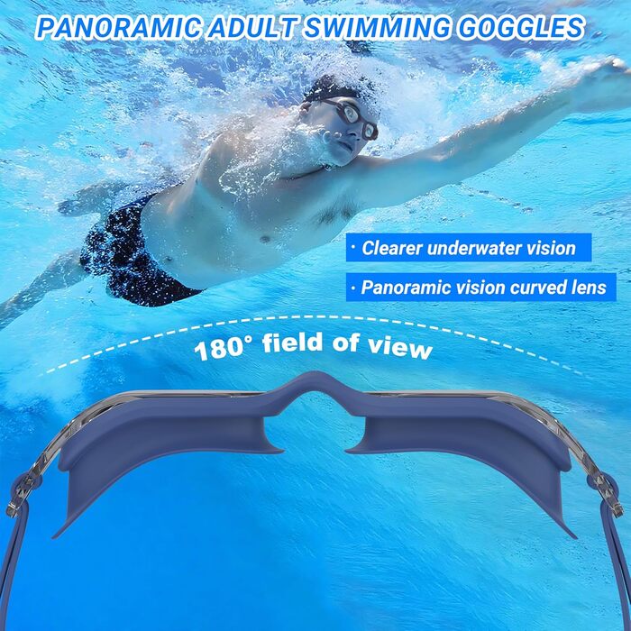 Окуляри для плавання Schwibrille HD з антифогом, UV-захистом, герметичні, зручні - для дорослих, басейн/відкрита вода, синьо-сірі (M)