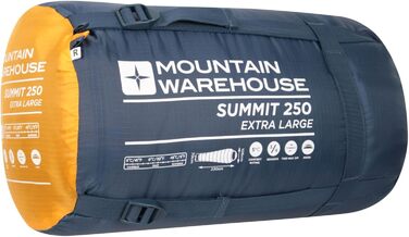 Спальний мішок Mountain Warehouse Summit 250 - 3/4 сезону, ізольований, мумієподібний, 22x40 см у складеному стані. Підходить для осені, кемпінгу та трекінгу. Застібка-блискавка справа, довжина 215 см (Жовтий, XL)