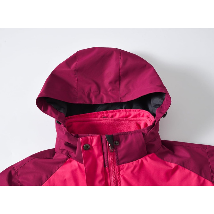 Жіноча 3-в-1 куртка Ysento: тепла флісова та водонепроникна софтшеллова куртка з капюшоном, рожево-рожевий колір, XXL