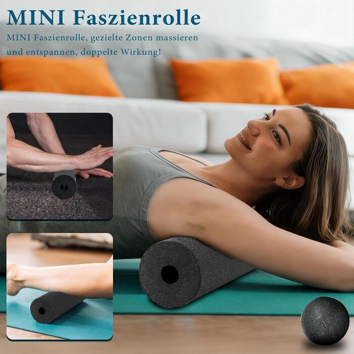 Набір для міофасціального релаксу: Foam Roller, м'ячик для фасції, міні-ролик, дуобол, для йоги та масажу (Синій/Чорний)