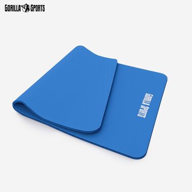 Килимок для йоги та фітнесу GORILLA SPORTS 190x100x1,5 см, королівський синій, нековзний, без фталатів, з ременем для перенесення