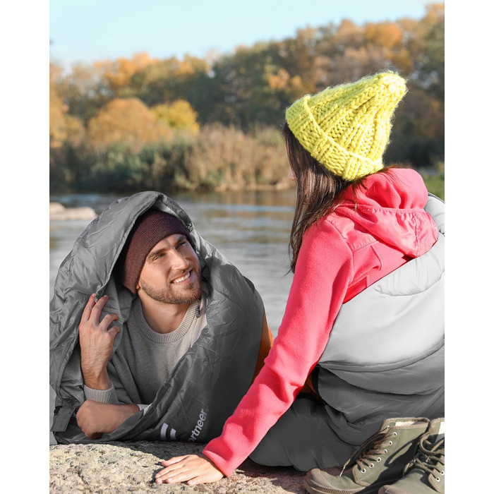 Сплячий мішок Outdoor Sportneer для кемпінгу: 3-4 сезонний літній спальний мішок, зимовий, компактний, легкий, для дорослих, 220x75 см, оранжево-сірий