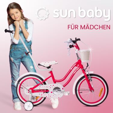 Дитяче велосипед Sun Baby Heart Bike 12/14/16 дюймів, знімний ручка-штовхач, для дівчаток 2-6 років (полуниця, 16 дюймів)