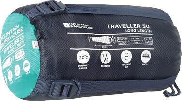 Сплячий мішок Mountain Warehouse Traveller 50 - 220 x 80 x 50 см - вітростійкий, блакитно-зелений