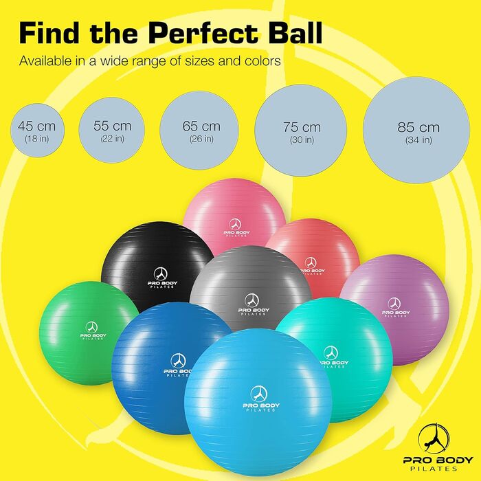 Піляболь для фітнесу та йоги ProBody Pilates Ball (65 см) - фітнес м'яч для тренувань, фізіотерапії та вагітності