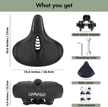 Зручний велосипедний сідло LEMEGO для чоловіків та жінок: широке, ергономічне, з гелевим наповнювачем. Підходить для MTB, шосе, електровелосипедів та міських велосипедів