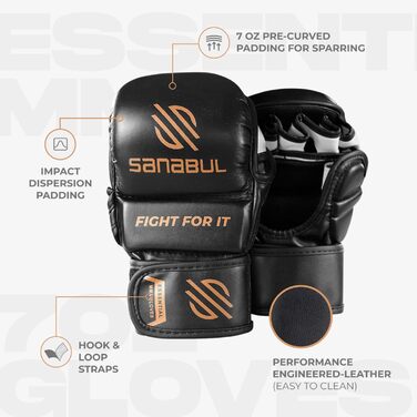 Рукавички для MMA Sanabul Essential 7oz Чорно-срібні (L-XL) - для спарингу та тренувань