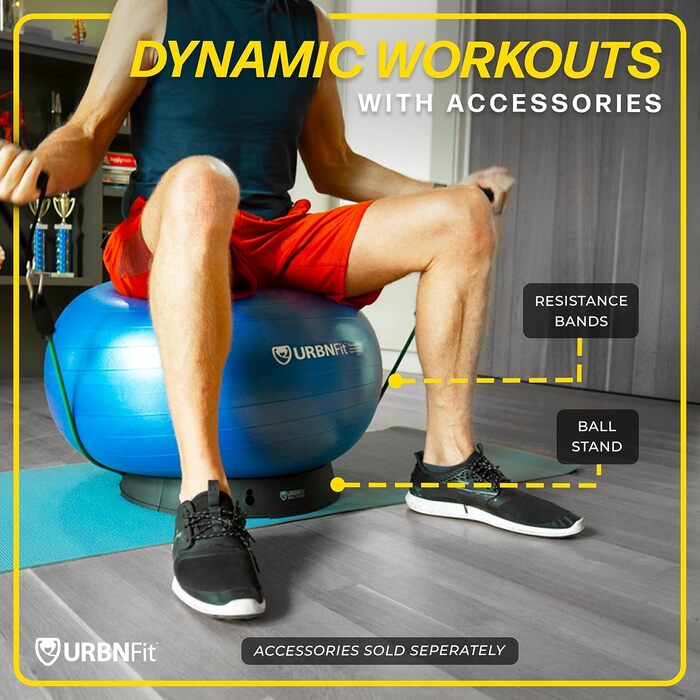 Фітбол URBNFit 65 см для фітнесу, йоги, вагітності та балансу. Антивибуховий, з насосом, підходить для офісу, дому, спортзалу. Червоний.