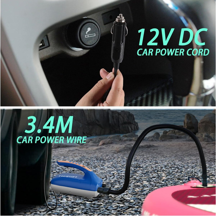 Насос електричний SUP 20 PSI 12V з LCD дисплеєм для дощок, каяків, матраців (Синій)