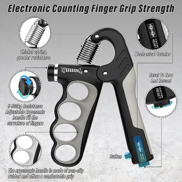 Ryaco Handtrainer: Розширювач для пальців та рук (5-100 кг), 6 предметів - тренажер для кисті, силовий хват, м'ячик для зняття стресу