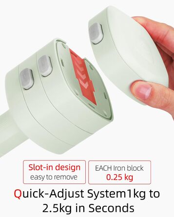 Набір гантелей Abahub 4-в-1: регульовані штанги для дому, фітнесу та силових тренувань. Підходить для жінок та початківців, вага 1-2.5 кг (зелені)