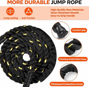 Скакалка, Battle Ropes, 280 см, 0,6 кг, для силових тренувань та загальної фізичної підготовки, чорний, преміум-якість