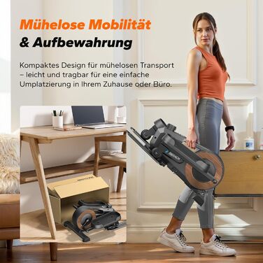 Міні еліптичний тренажер MERACH для дому, електричний крос-тренажер під стіл з пультом, дисплеєм, 12 швидкостей, петлі для ніг, тихий та портативний, для літніх людей та дорослих, E43-Чорний