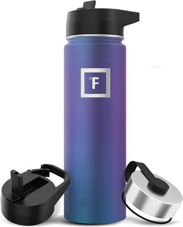Термобутилка Iron Flask 650 мл, нержавіюча сталь, вакуумна ізоляція, 3 кришки (соломинка), металевий спортивний термочашка