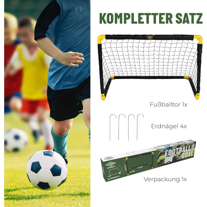 Ворота для футболу Umbro 90x59x61 см, складані, металеві, чорно-жовті, для дітей та дорослих, для тренувань вдома та на вулиці