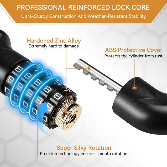 Замки для велосипеда з цифровим кодом, 11 кольорів, 90 см, рівень безпеки 8, 5-значний код, ланцюговий замок для велосипеда, мотоцикла, ролера, дверей (чорний)