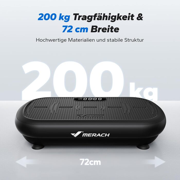 Вібраційна платформа MERACH для фітнесу та схуднення, 13 мм амплітуда, 200 кг, Bluetooth, чорна