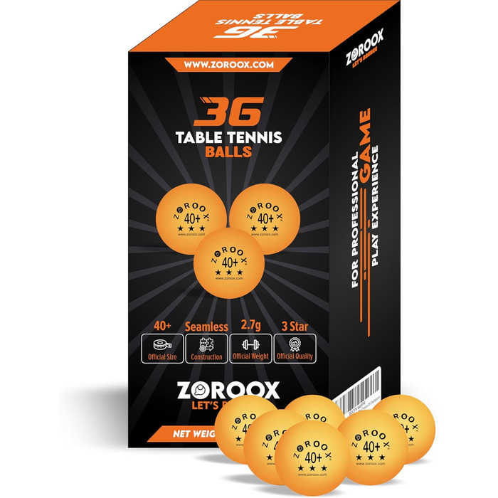 Набір тенісних кульок ZOROOX 3 зірки, 40+ | 9, 18, 36 або 72 кульки в упаковці | Якісні тренувальні кульки ABS для гри в приміщенні та на вулиці, змагання та розваги (Оранжеві)