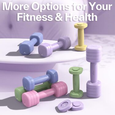 Набір гантелей Sportneer регульовані жіночі – 2 шт. (1–2,5 кг) з неслизьким TPU-покриттям, 4-в-1 для дому, фітнесу та силових тренувань Aura-Lavendel