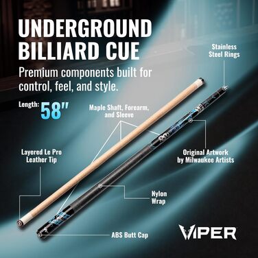 Більярдний кий Viper Underground Rock & Roll, 2-дільний, 147 см, 21 унція