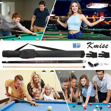 Професійний більярдний кий Kmise Pool-Queues з кейсом, 147.3 см, з клена, для дорослих – ідеальний для дому, барів та більярдних залів (540 г, чорний)
