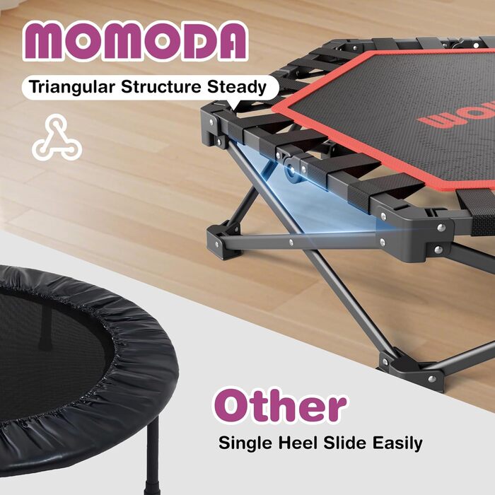 MOMODA Складний батут для фітнесу в приміщенні з ручкою, діаметр 106 см, червоний, для дітей та дорослих