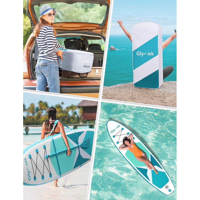 Надувний SUP Борд Glymnis Stand Up Paddle Board 10'6' (320x81x15 см) з Алюмінієвим Веслом, Насосом та Аксесуарами (Білий+Чорний)