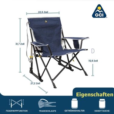Розкладне крісло-гойдалка для кемпінгу GCI Outdoor Kickback Rocker, колір Indigo