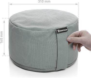 Подушка для йоги та медитації BODYMATE кругла 31 см, сіро-блакитна, з гречаним лушпинням, бавовняний чохол