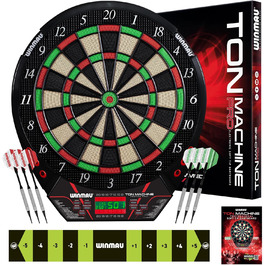 Електронна дартс-мішень Winmau Ton Machine, софт-тип, комплект з 90+ іграми, цифровим дисплеєм для 8 гравців, 2 дротики, лінія кидка, 10 пластикових наконечників